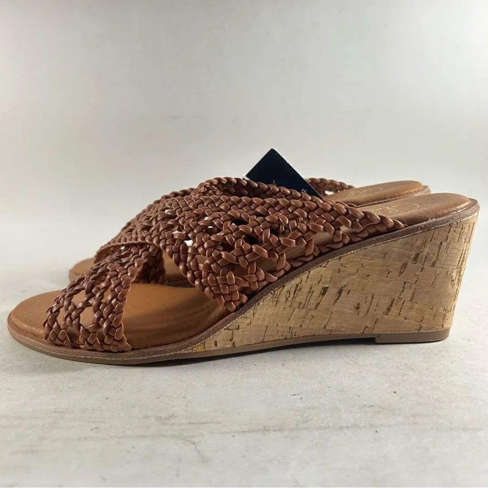 André Assous Bryana Women’s Woven Wedge Sandals Brown Size 9 M